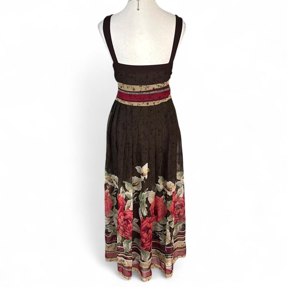Brown floral maxi dress By Robbi Bee size large with red and beige floral print - Picture 2 of 7